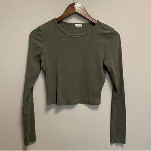 Garage Olive Green Ribbed Crop Long Sleeve Shirt Women’s Medium
